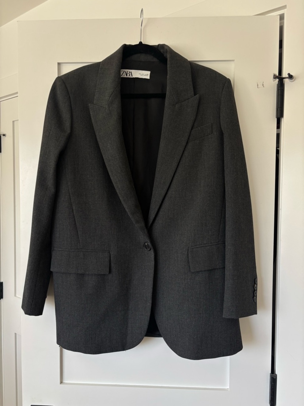 Zara Charcoal Gray Single-Breasted Blazer